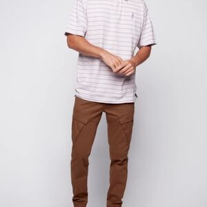 Cargo Pants WORKS JEANIOLOGIE Mens Cohen Brown Joggers Elastuc Cuff  SZ S W30